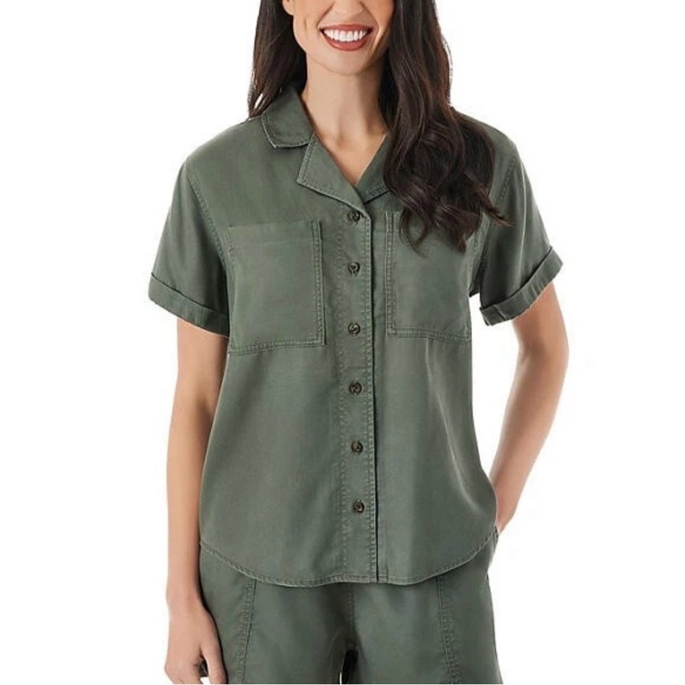 Member's Mark Women's Tencel Camp Shirt Olive Green New Oversized Large